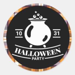 Cauldron Halloween Party Black/Oranje Play Ronde Sticker
