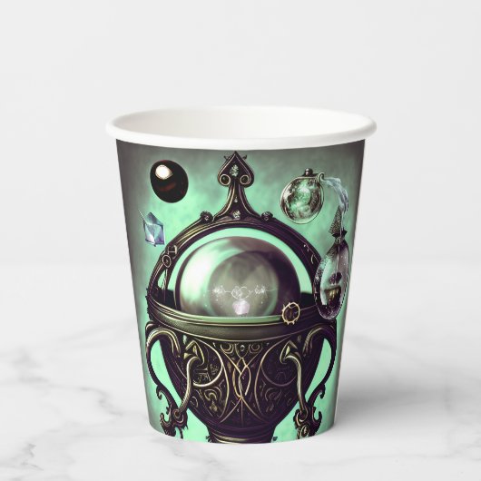 Cauldron met Green Crystal Ball en Orbs Papieren Bekers (Achterkant)