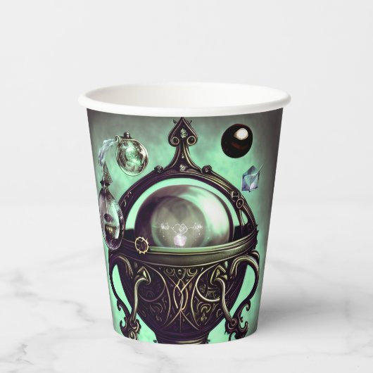 Cauldron met Green Crystal Ball en Orbs Papieren Bekers (Voorkant)