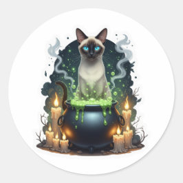 Cauldron Siamese - Magische Siamese kat Ronde Sticker