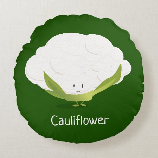Cauliflower Cute Food Rond Kussen (Voorkant)