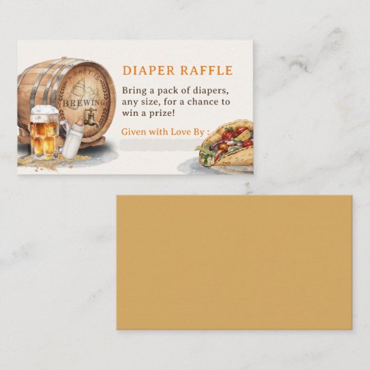 Causal Tacos Beer Luier Raffle Enclosure Kaart (Voorkant / Achterkant)