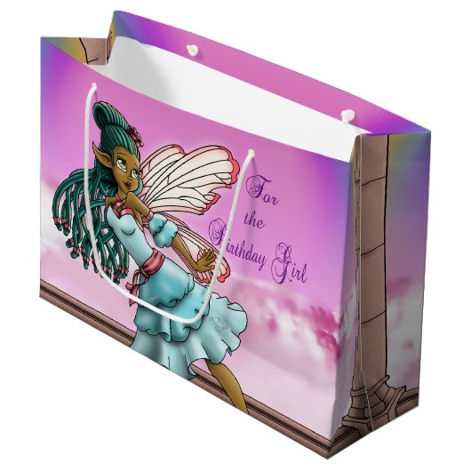 Caute Black Fairy Birthday Large Cadeauzakje (Voorkant Gekanteld)