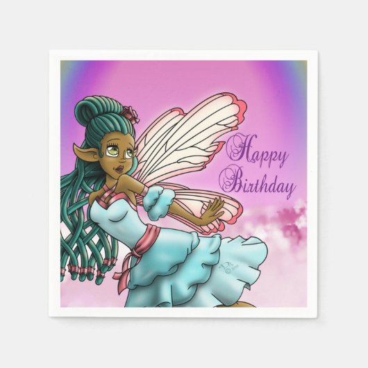 Caute Black Fairy Birthday Servetten (Voorkant)