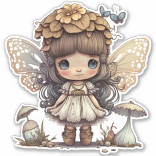 Caute Fairy Girl met paddenstoel en vlinders Sticker