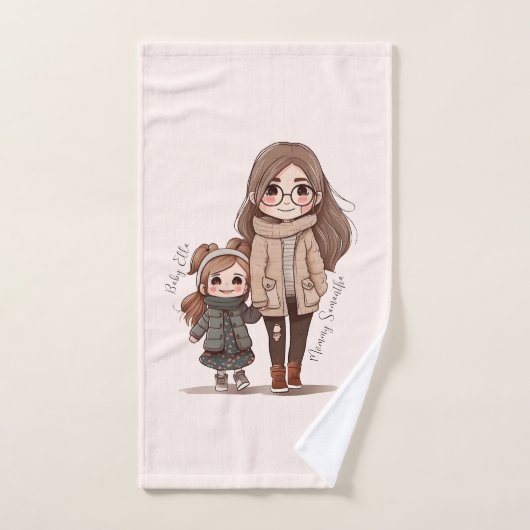 Caution adorable mère et fille (5) (Serviette à main)