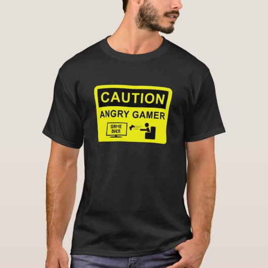 Caution Angry Gamer T-shirt (Voorkant)