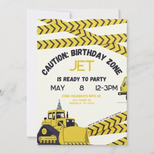 Caution: Birthday Zone Invitation (Devant)