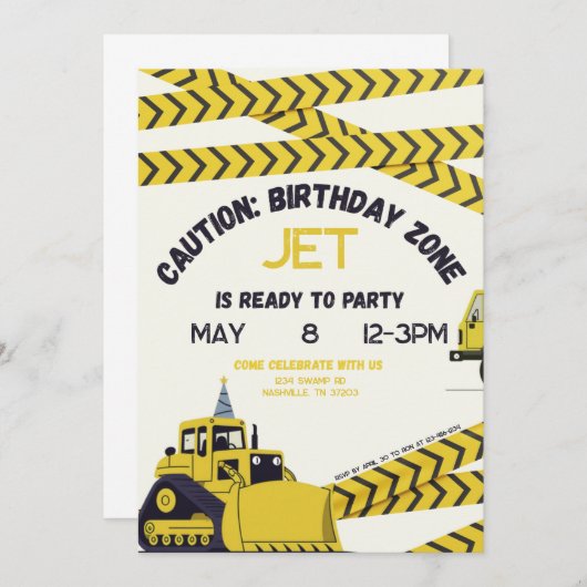 Caution: Birthday Zone Invitation (Devant / Derrière)