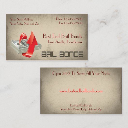 Caution Bondsmen Carte de visite (Devant / Derrière)