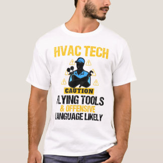 Caution Flying Tools Mens Hvac Technician Tech T-shirt