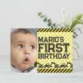 Caution! Funny First Birthday party Invitation (Debout devant)