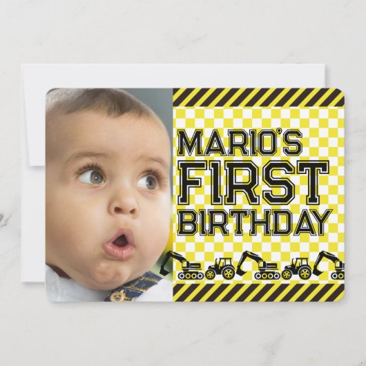 Caution! Funny First Birthday party Invitation (Devant)