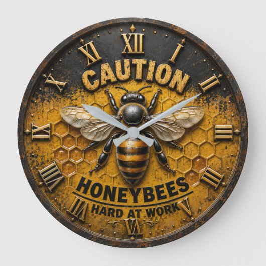 Caution Honeybees Hard at Work Rustic Beekeeper Grote Klok (Voorkant)