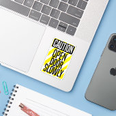 Caution Open Door Slowly Sticker (Laptop met iPhone)