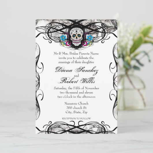 Cavaleras Muerte Schedel en Bloeit Uitnodigen Kaart (Staand voorkant)