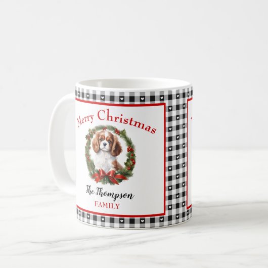 Cavalier Charles Hondennaam Gingham Kerst Mok (Voorkant links)