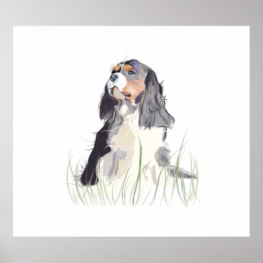 Cavalier King Aquarelle Poster d'Art Mural (Devant)