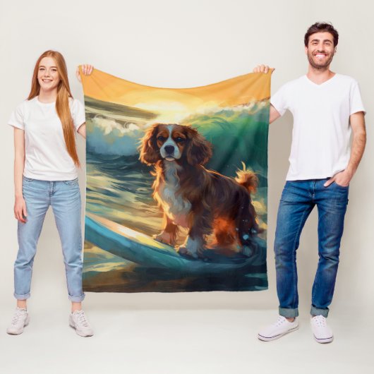 Cavalier King Beach Surfen Schilderij Fleece Deken (In situ)
