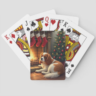 Cavalier King Charles bij de Haard Kerstmis Pokerkaarten