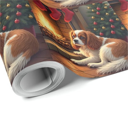 Cavalier King Charles by the Fireplace Christmas Cadeaupapier (Rol Hoek)