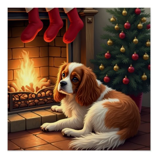 Cavalier King Charles by the Fireplace Christmas Perfect Poster (Voorkant)