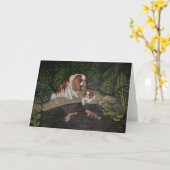 Cavalier King charles carte de voeux spaniel (Fleur jaune)