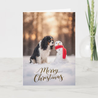 Cavalier King Charles Christmas Snowman Feestdagen Kaart