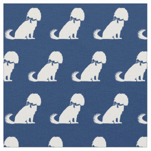 Cavalier King Charles Dog Silhouette Pet Navy Blue Stof