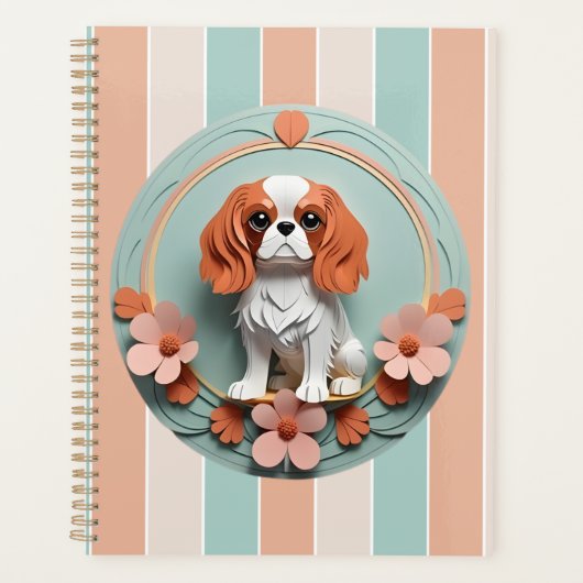 Cavalier King Charles Fleurs Papier Coupe Art (Devant)