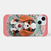 Cavalier King Charles Fleurs Roses Découpe de Papi (Verso Horizontal)