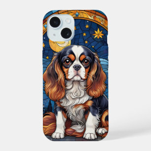 Cavalier King Charles Glas in lood Night Sky Moon iPhone 15 Hoesje