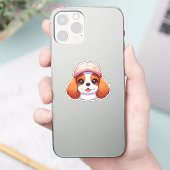 Cavalier king charles hoofd met roze pet sticker (Telefoon)