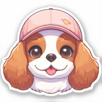 Cavalier king charles hoofd met roze pet sticker