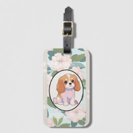 Cavalier King Charles klassieke bloemen achtergron Bagagelabel