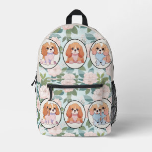 Cavalier King Charles klassieke bloemen achtergron Bedrukte Rugzak