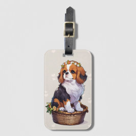 Cavalier King Charles mand met bloemkroon Bagagelabel