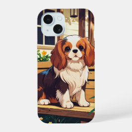 Cavalier King Charles op een bankje iPhone 15 Hoesje