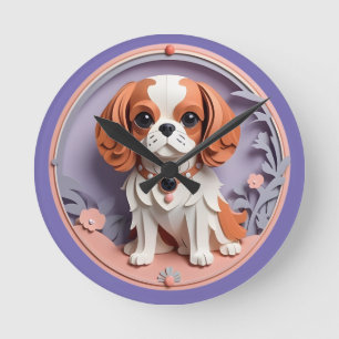 Cavalier King Charles Paarse pastelpapier snijden Ronde Klok