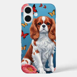 Cavalier King Charles Pastel Bloemen & Vlinders iPhone 16 Hoesje