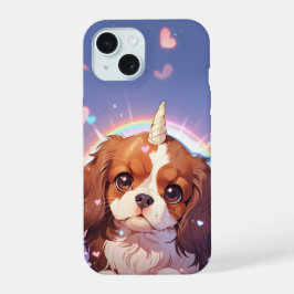 Cavalier King Charles Pastel Eenhoorn Regenbooghem iPhone 15 Hoesje