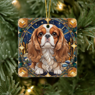 Cavalier King Charles Pastel Gold Glas in lood Keramisch Ornament