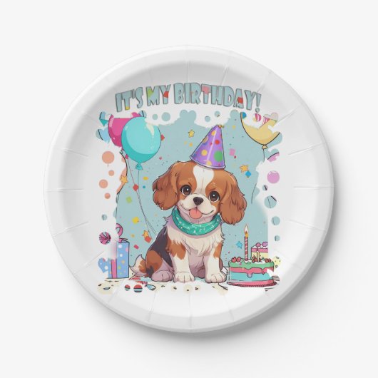 Cavalier King Charles Pastel Het is mijn verjaarda Papieren Bordje (Voorkant)