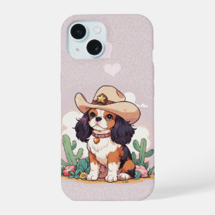 Cavalier King Charles pastel roze cowboy iPhone 15 Hoesje