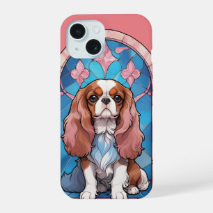 Cavalier King Charles Pastel Roze Glas in lood iPhone 15 Hoesje