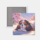 Cavalier King Charles Pastel Sakura Rainbow sky Magneet (Voorkant / Achterkant)