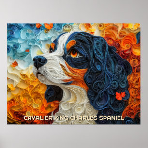 Cavalier King Charles Quilling Art Dog Portret Poster