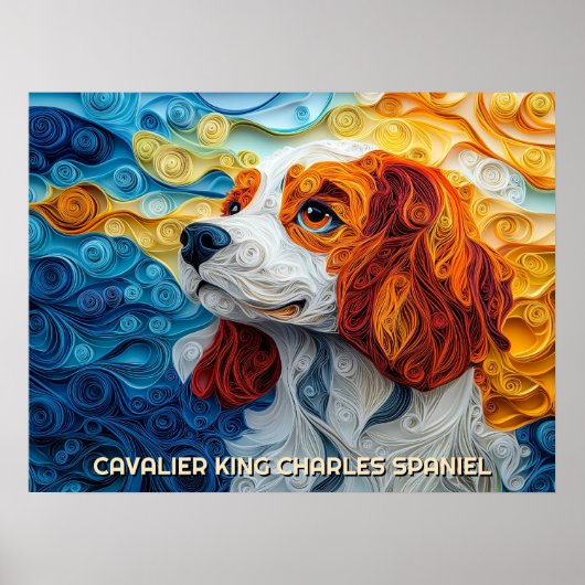 Cavalier King Charles Quilling Art Dog Portret Poster (Voorkant)