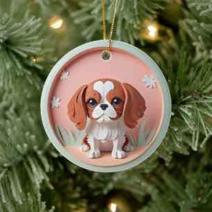 Cavalier King Charles Roze Pastel Papier Snijden Keramisch Ornament