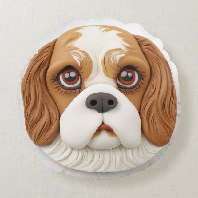 Cavalier King Charles Spaniel 3D geïnspireerd Rond Kussen (Voorkant)
